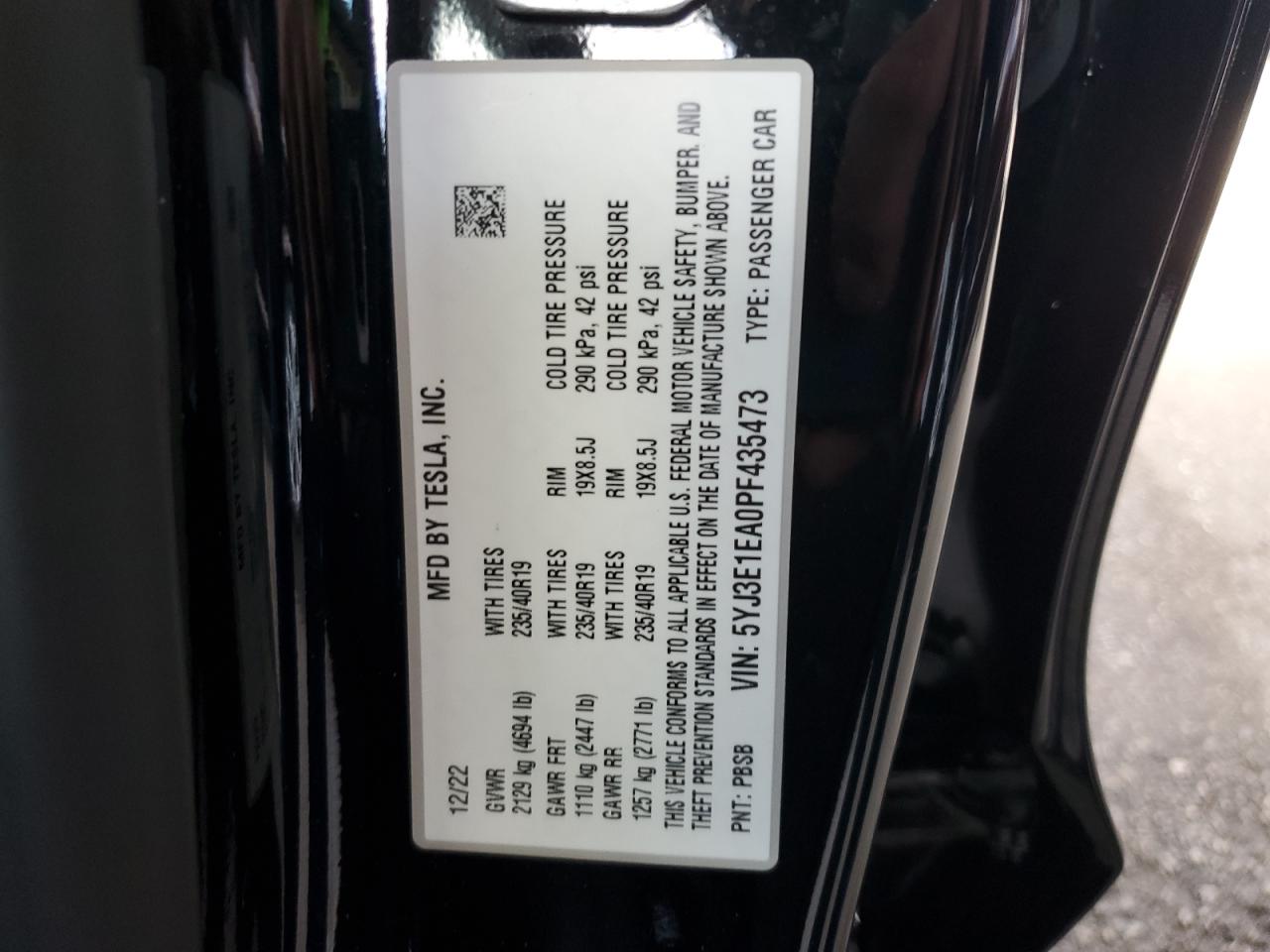 5YJ3E1EA0PF435473 2023 Tesla Model 3