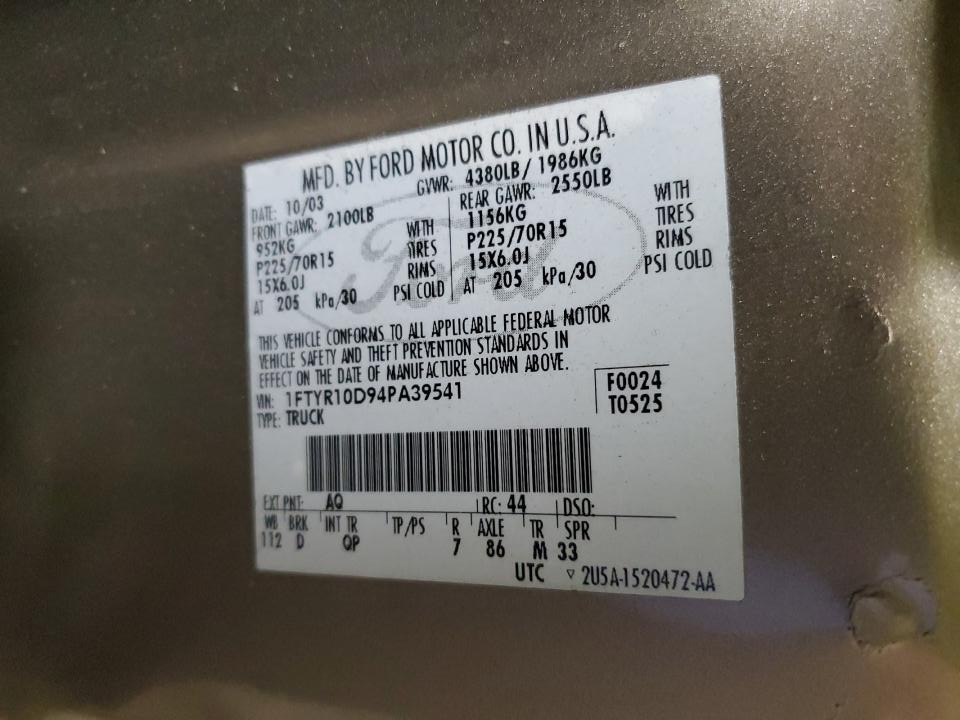 1FTYR10D94PA39541 2004 Ford Ranger