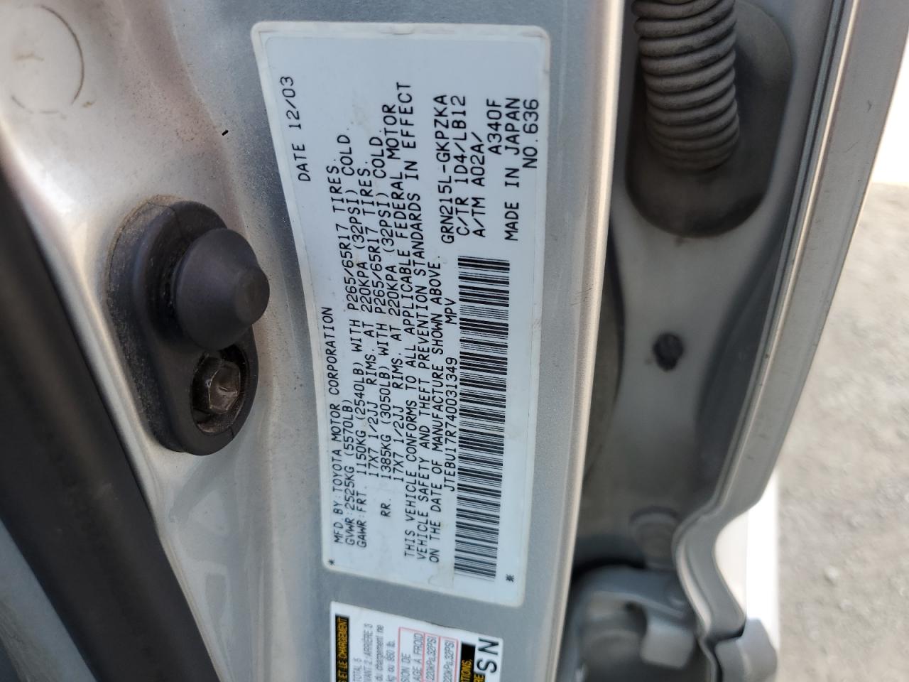 JTEBU17R740031349 2004 Toyota 4Runner Limited