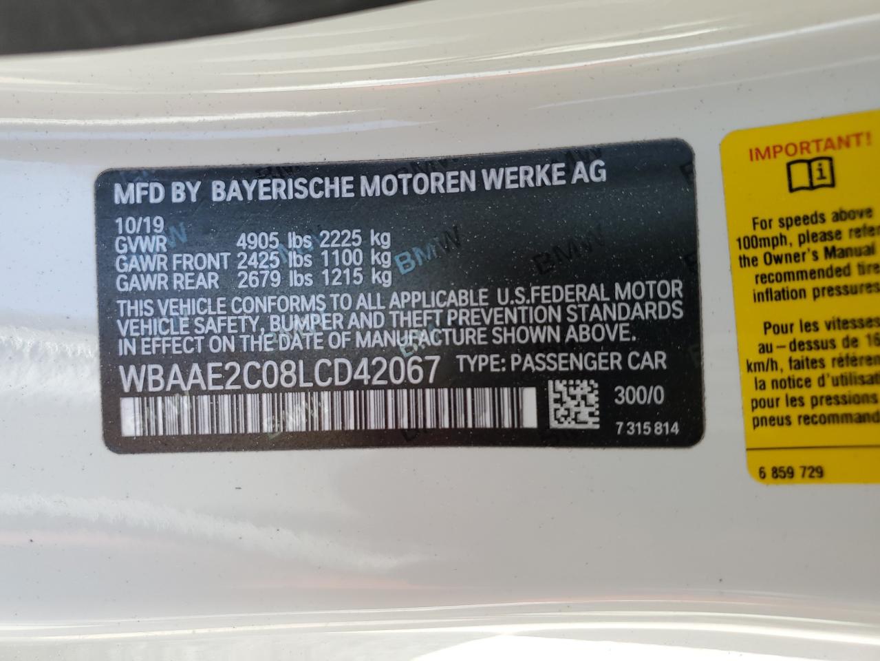 2020 BMW 840I VIN: WBAAE2C08LCD42067 Lot: 71272633