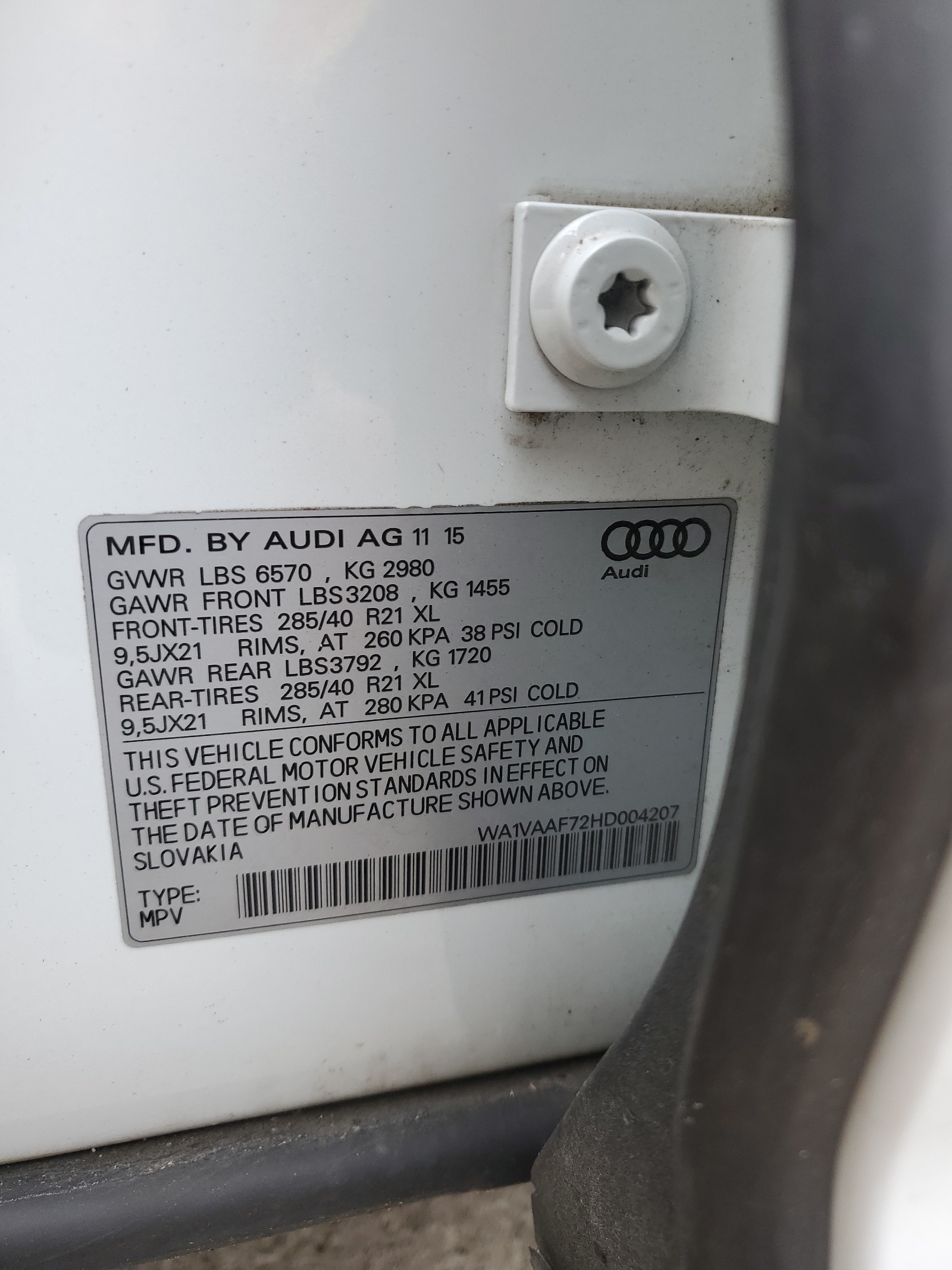 WA1VAAF72HD004207 2017 Audi Q7 Prestige