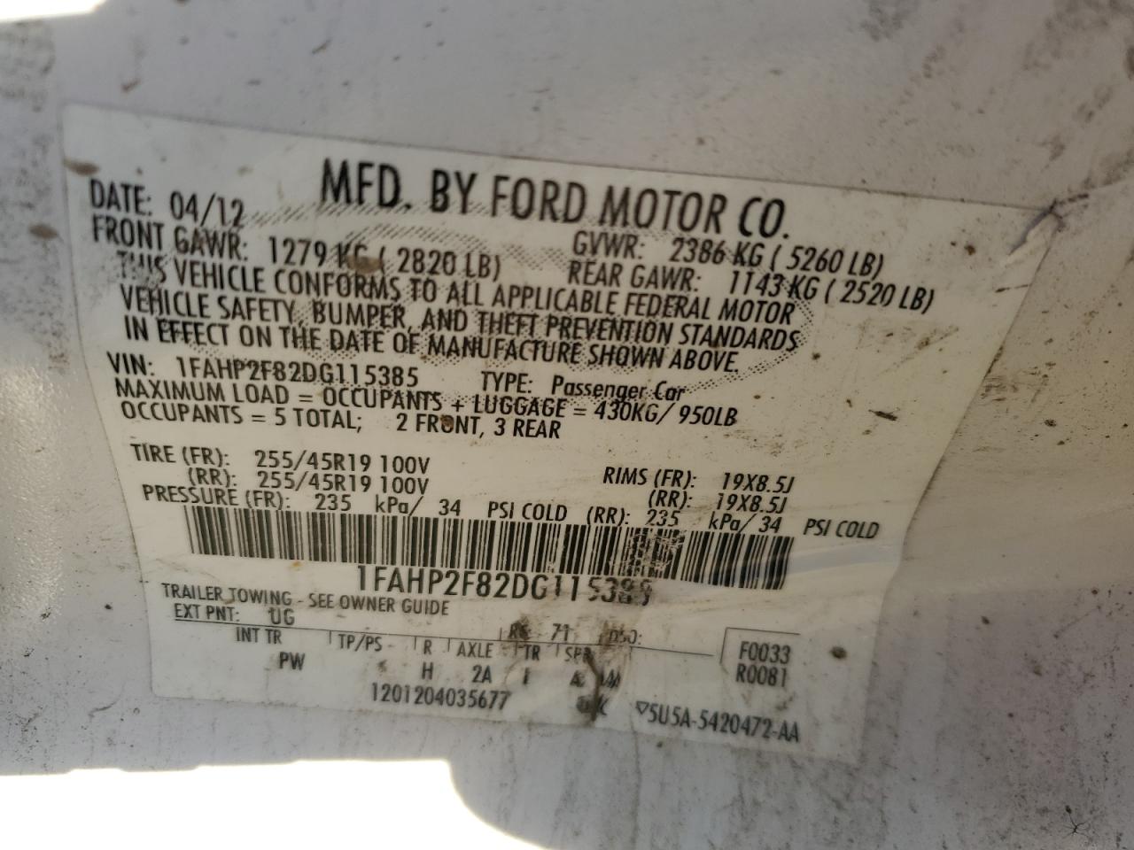 1FAHP2F82DG115385 2013 Ford Taurus Limited