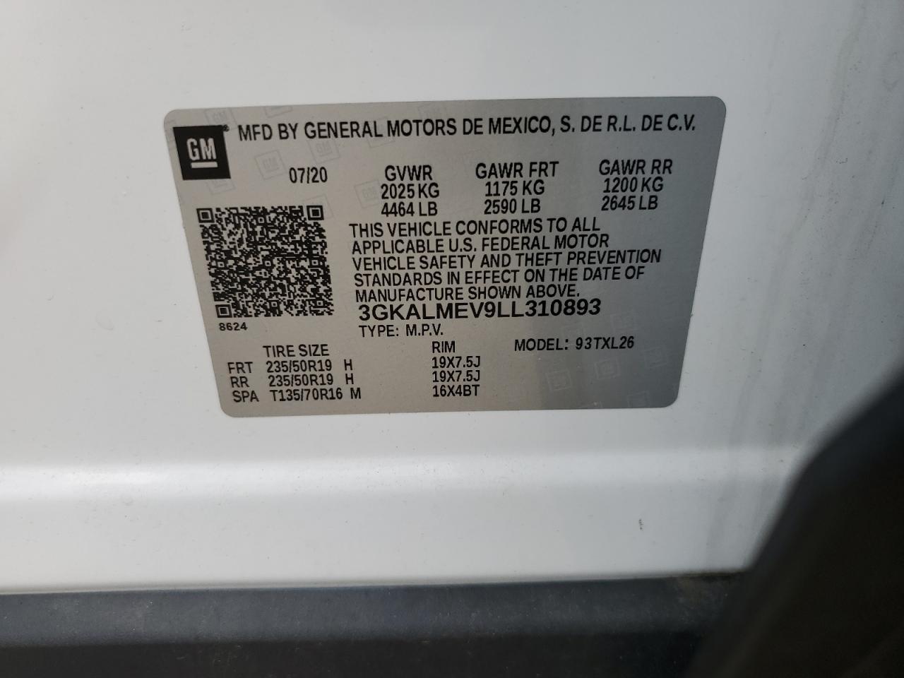 3GKALMEV9LL310893 2020 GMC Terrain Sle