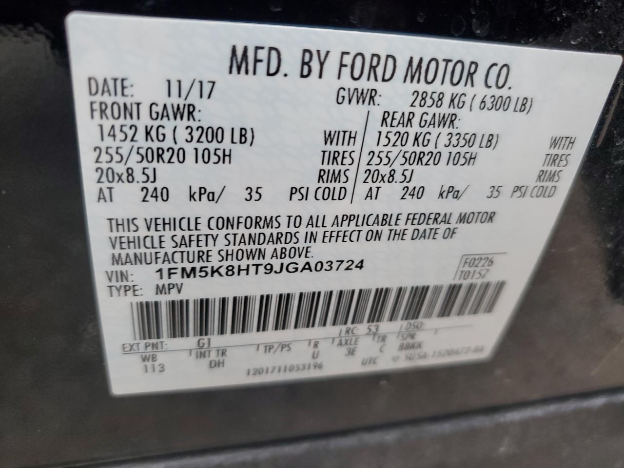 1FM5K8HT9JGA03724 2018 Ford Explorer Platinum