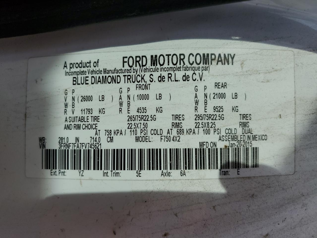 3FRNF7FA7FV745621 2015 Ford F750 Super Duty