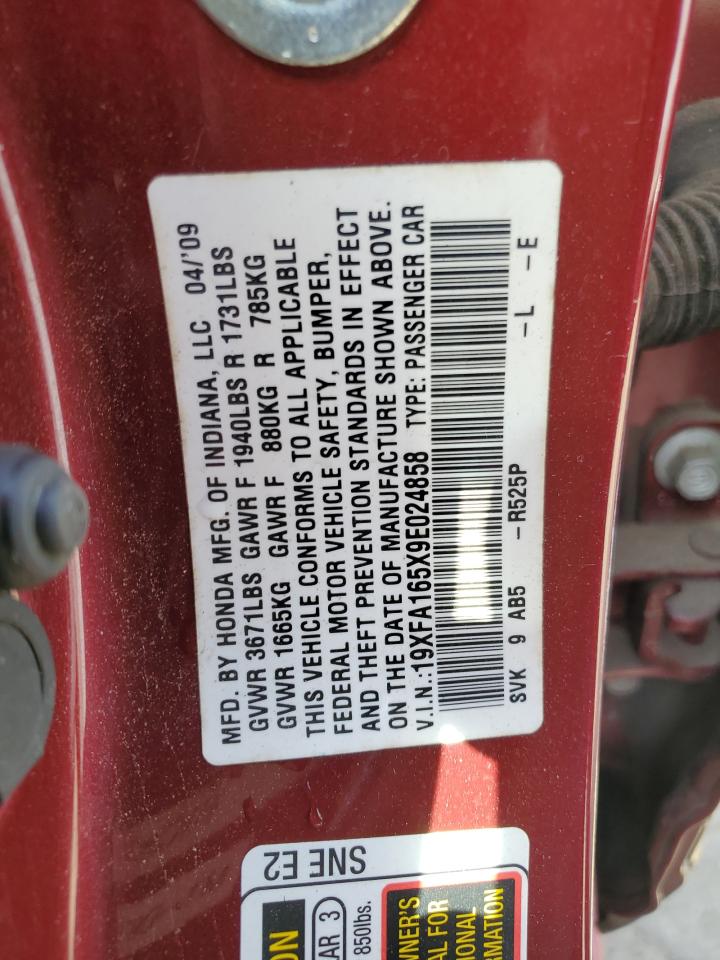 2009 Honda Civic Lx VIN: 19XFA165X9E024858 Lot: 96451075