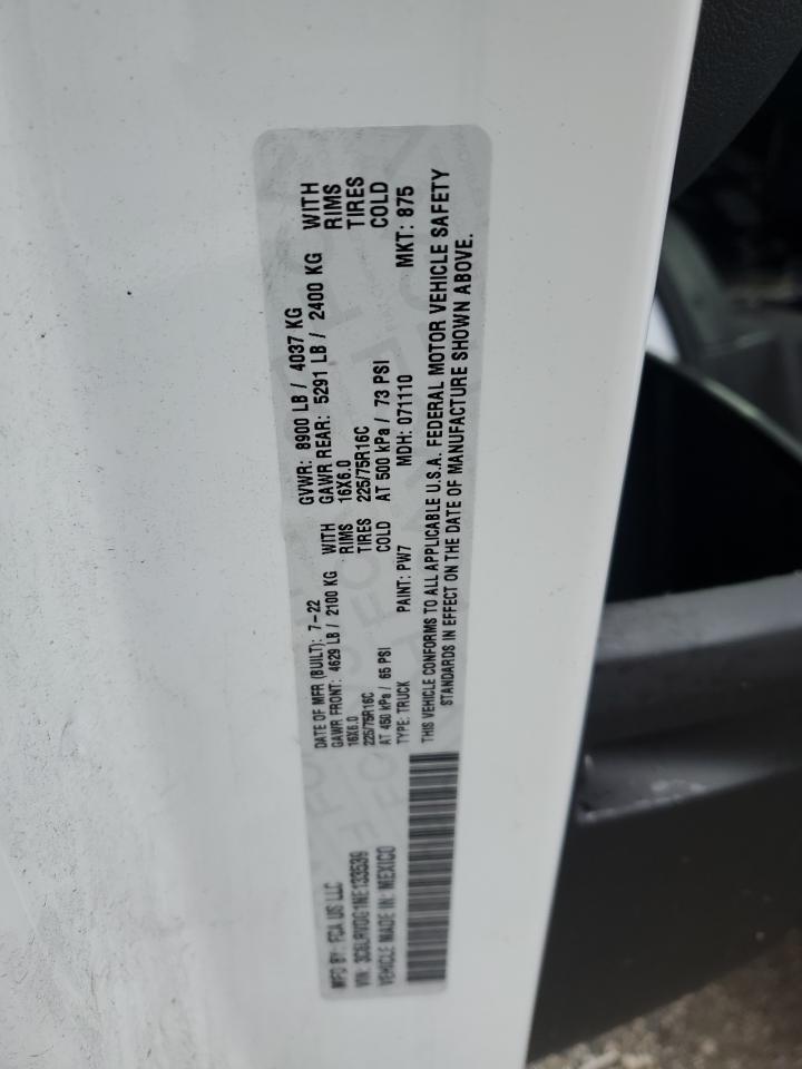 2022 Ram Promaster 2500 2500 High VIN: 3C6LRVDG1NE133539 Lot: 70805115