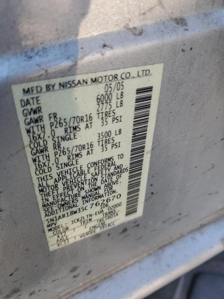 2005 Nissan Pathfinder Le VIN: 5N1AR18W35C762670 Lot: 71977473