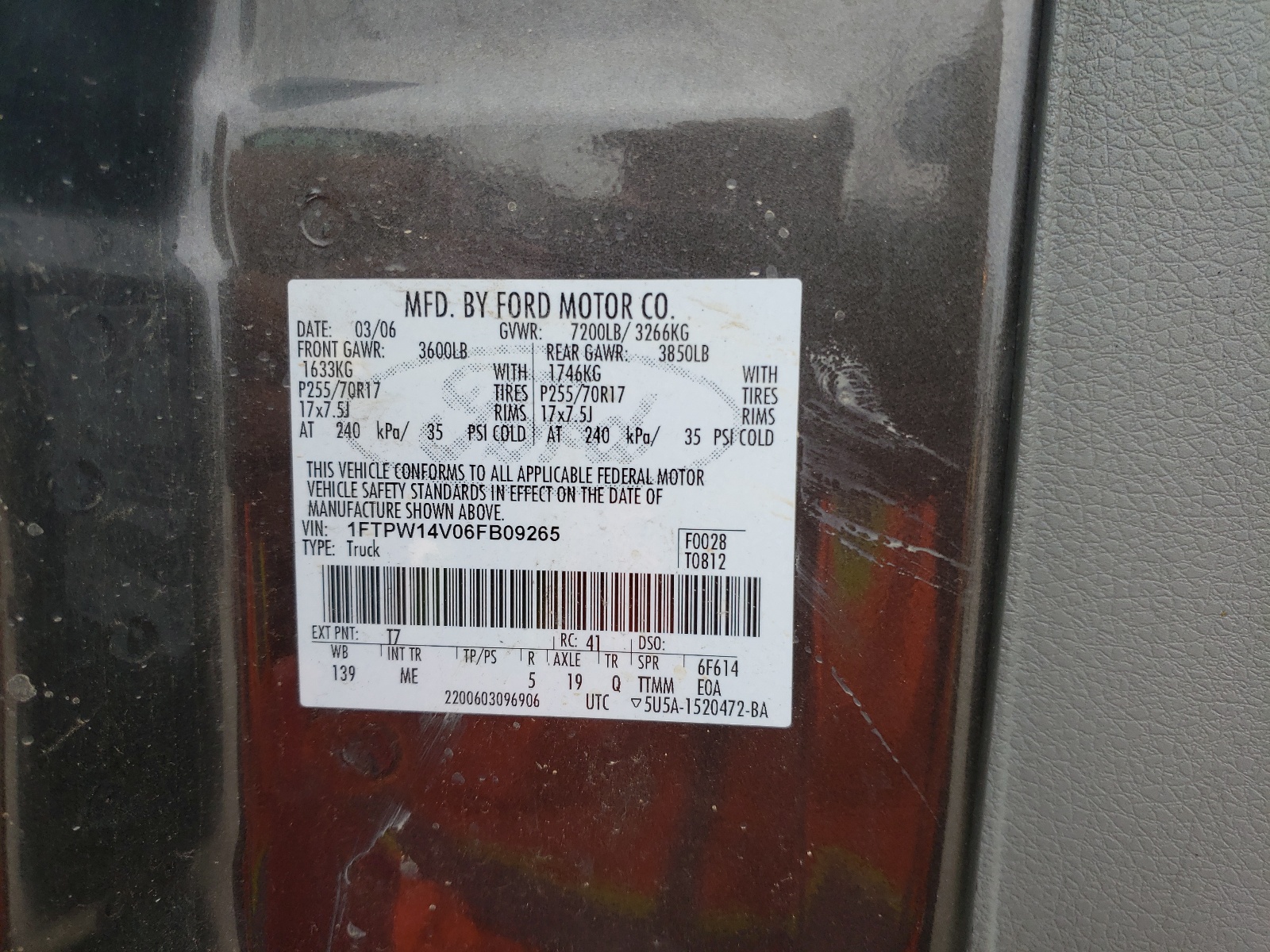 1FTPW14V06FB09265 2006 Ford F150 Supercrew