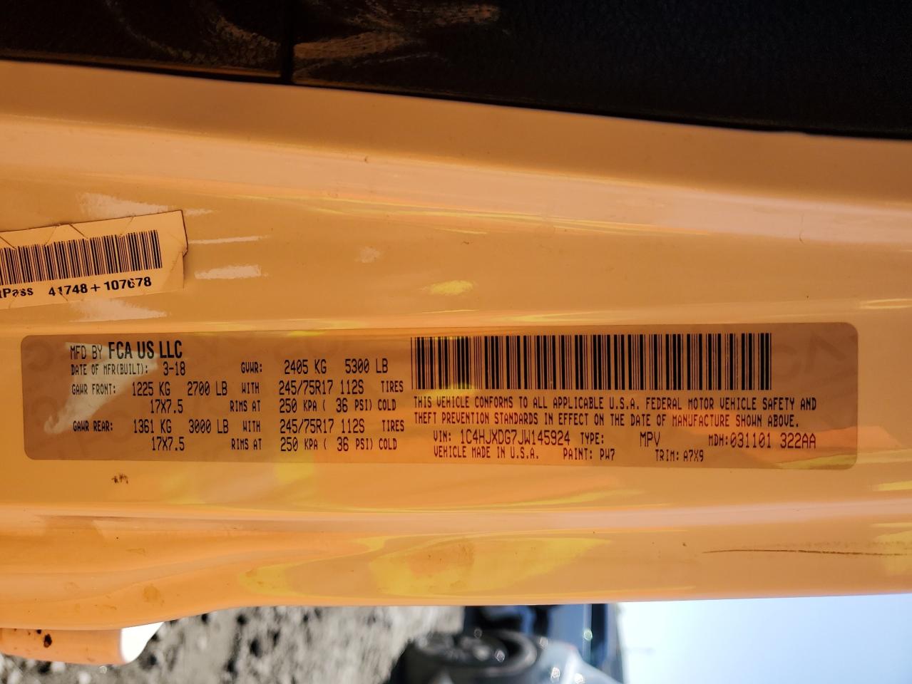 2018 Jeep Wrangler Unlimited Sport VIN: 1C4HJXDG7JW145924 Lot: 79872934