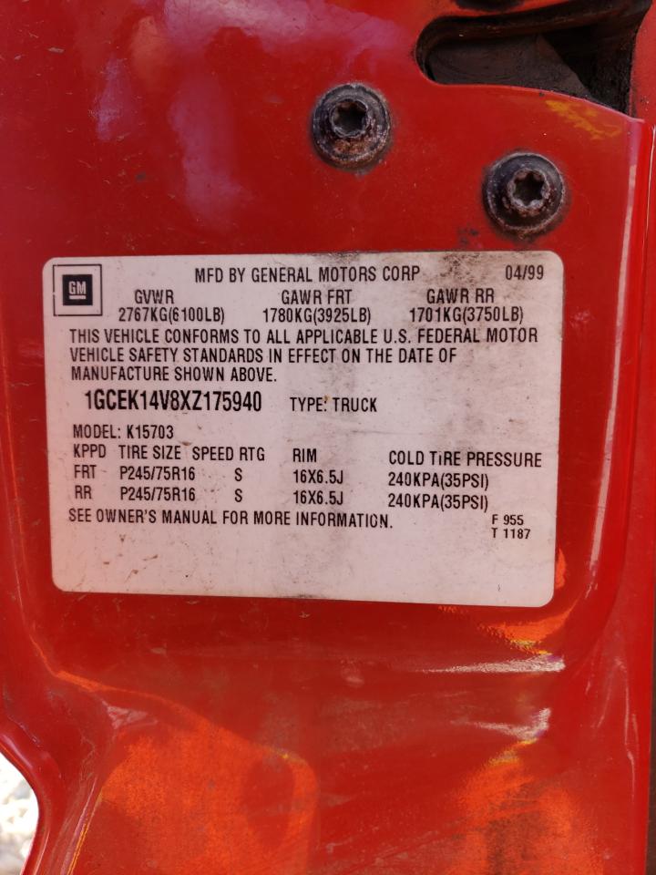 1999 Chevrolet Silverado K1500 VIN: 1GCEK14V8XZ175940 Lot: 67980945