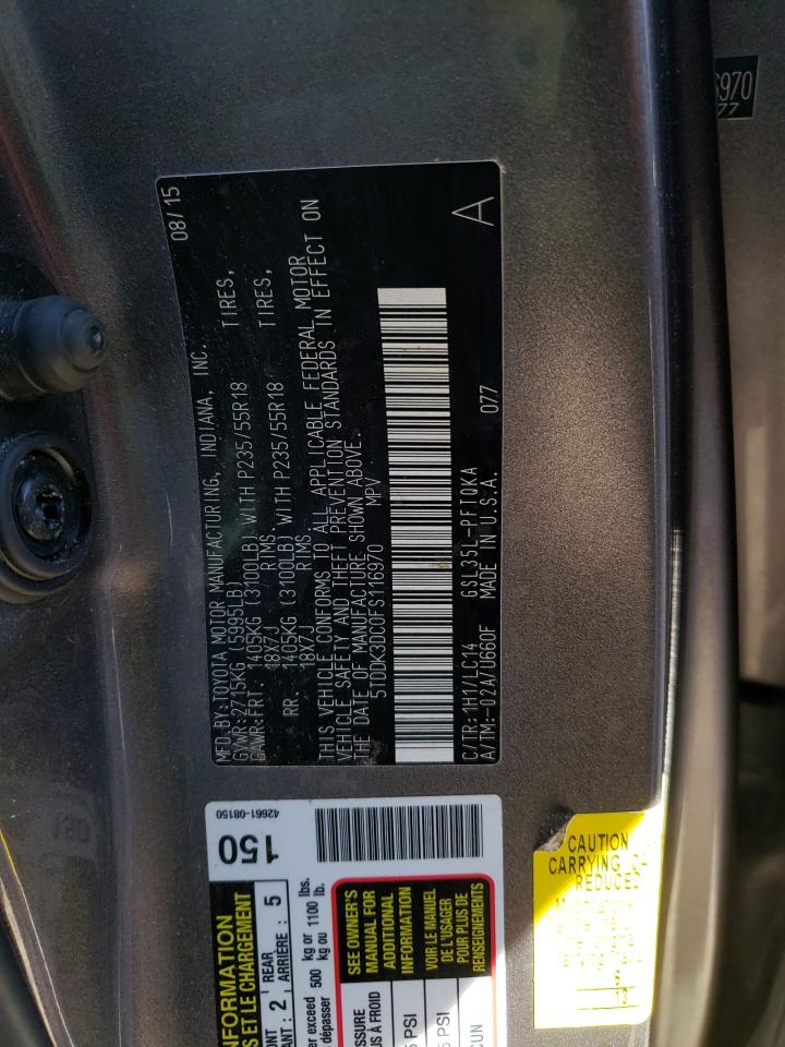 5TDDK3DC0FS116970 2015 Toyota Sienna Xle