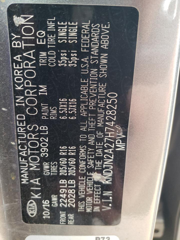 2017 Kia Soul VIN: KNDJN2A27H7428250 Lot: 71377293