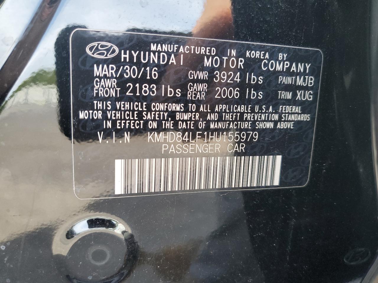 2017 Hyundai Elantra Se VIN: KMHD84LF1HU155979 Lot: 72086993