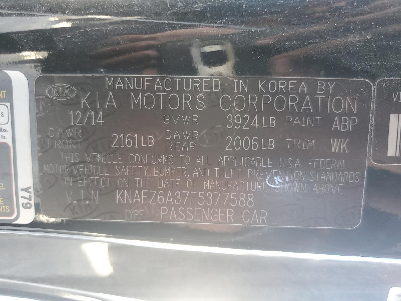 2015 Kia Forte Sx VIN: KNAFZ6A37F5377588 Lot: 72869453