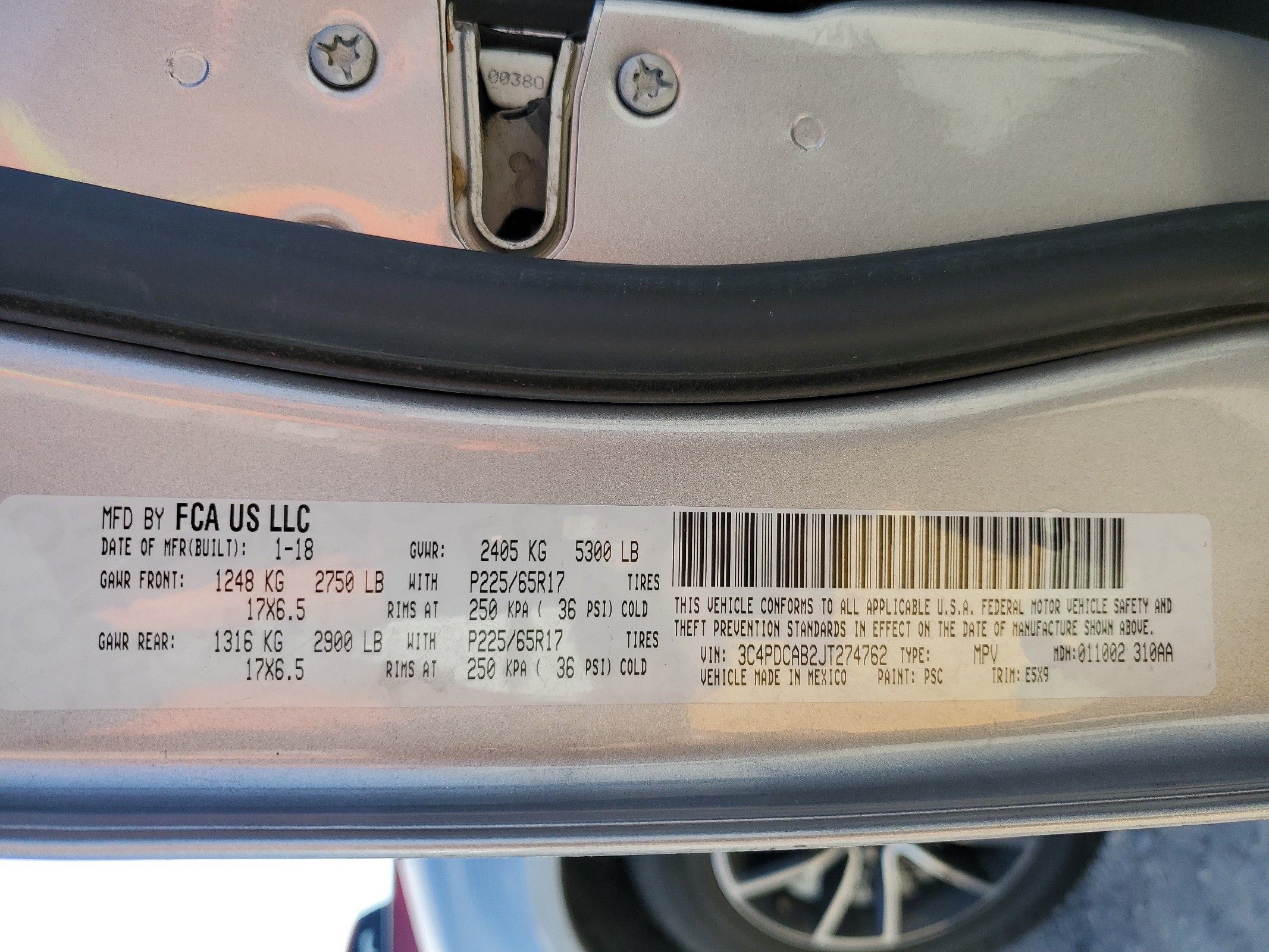 3C4PDCAB2JT274762 2018 Dodge Journey Se