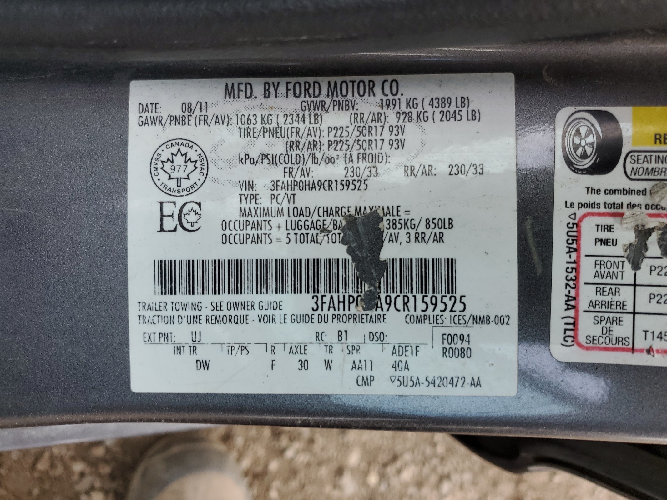 3FAHP0HA9CR159525 2012 Ford Fusion Se
