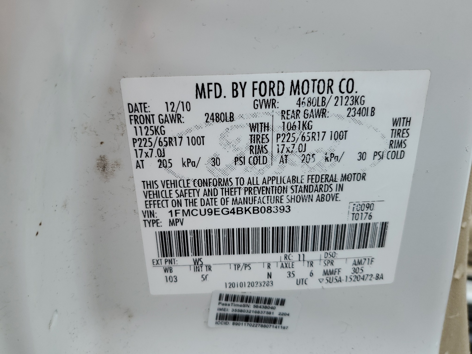 1FMCU9EG4BKB08393 2011 Ford Escape Limited