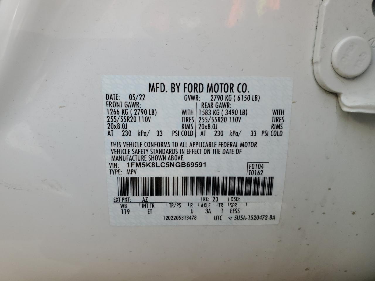 2022 Ford Explorer King Ranch VIN: 1FM5K8LC5NGB69591 Lot: 73607923