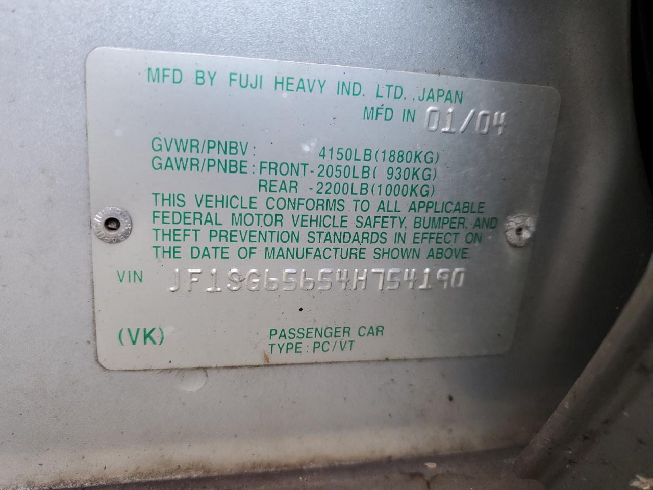 2004 Subaru Forester 2.5Xs VIN: JF1SG65654H754190 Lot: 71616033