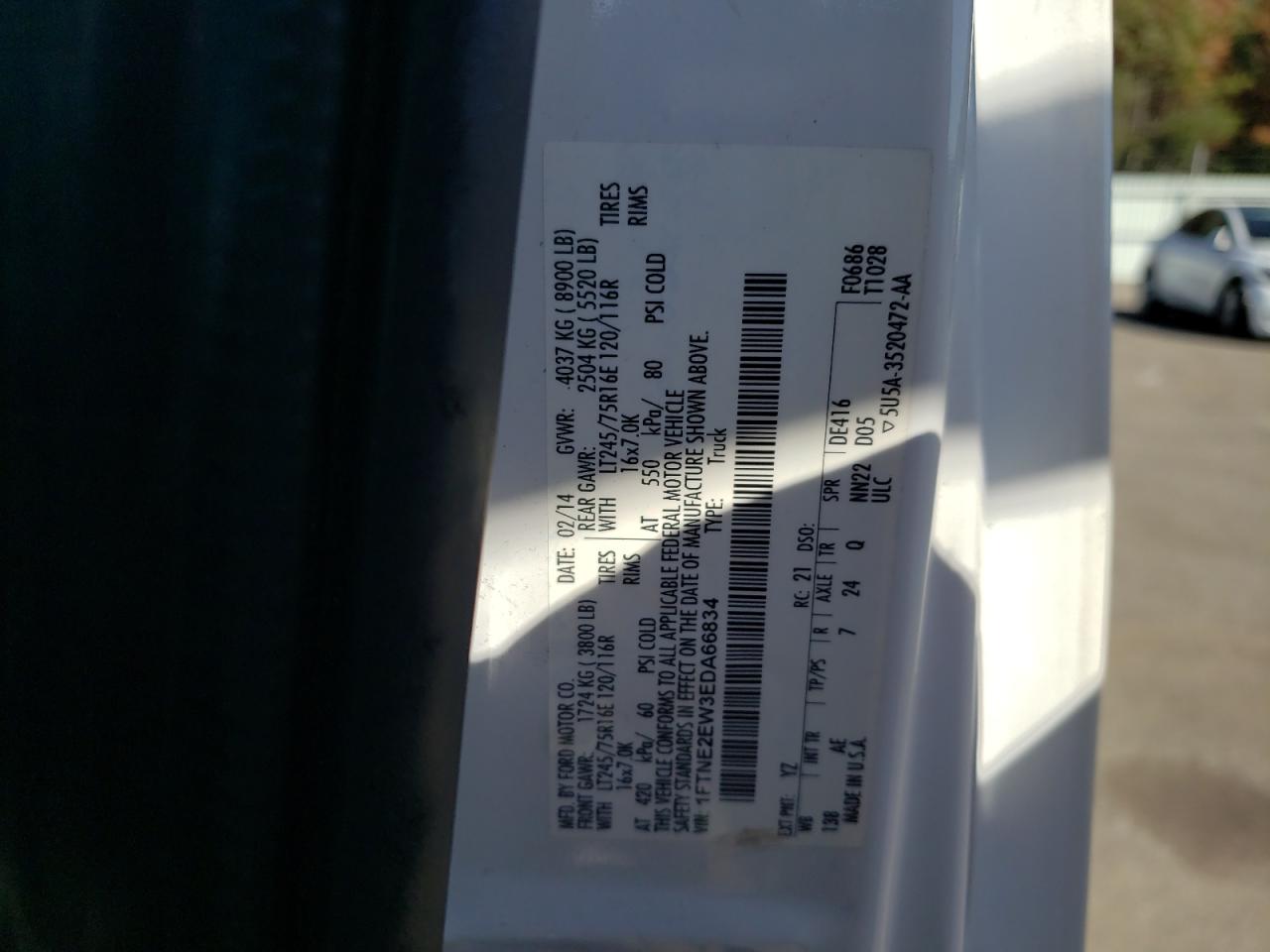 2014 Ford Econoline E250 Van VIN: 1FTNE2EW3EDA66834 Lot: 70092973