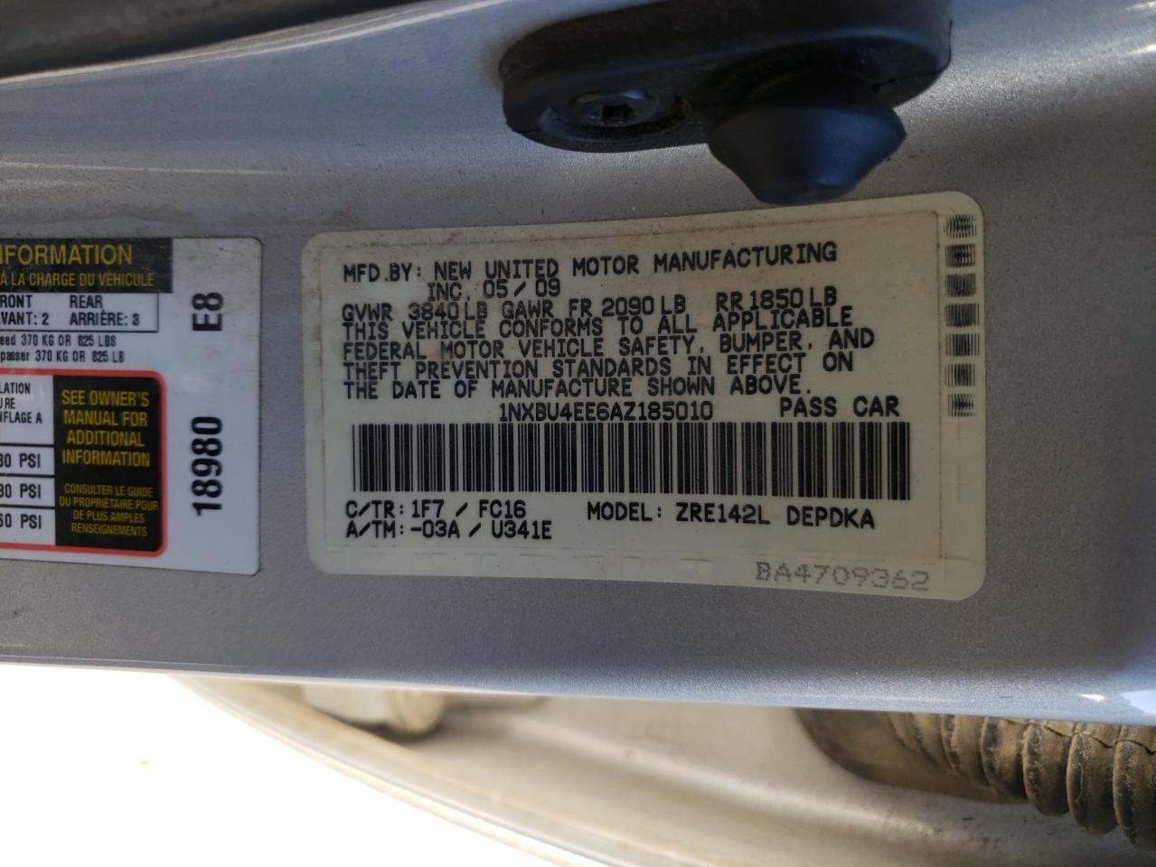 1NXBU4EE6AZ185010 2010 Toyota Corolla Base