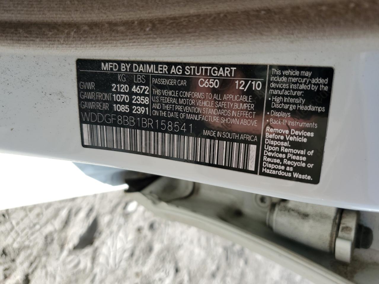 2011 Mercedes-Benz C 300 4Matic VIN: WDDGF8BB1BR158541 Lot: 70663553