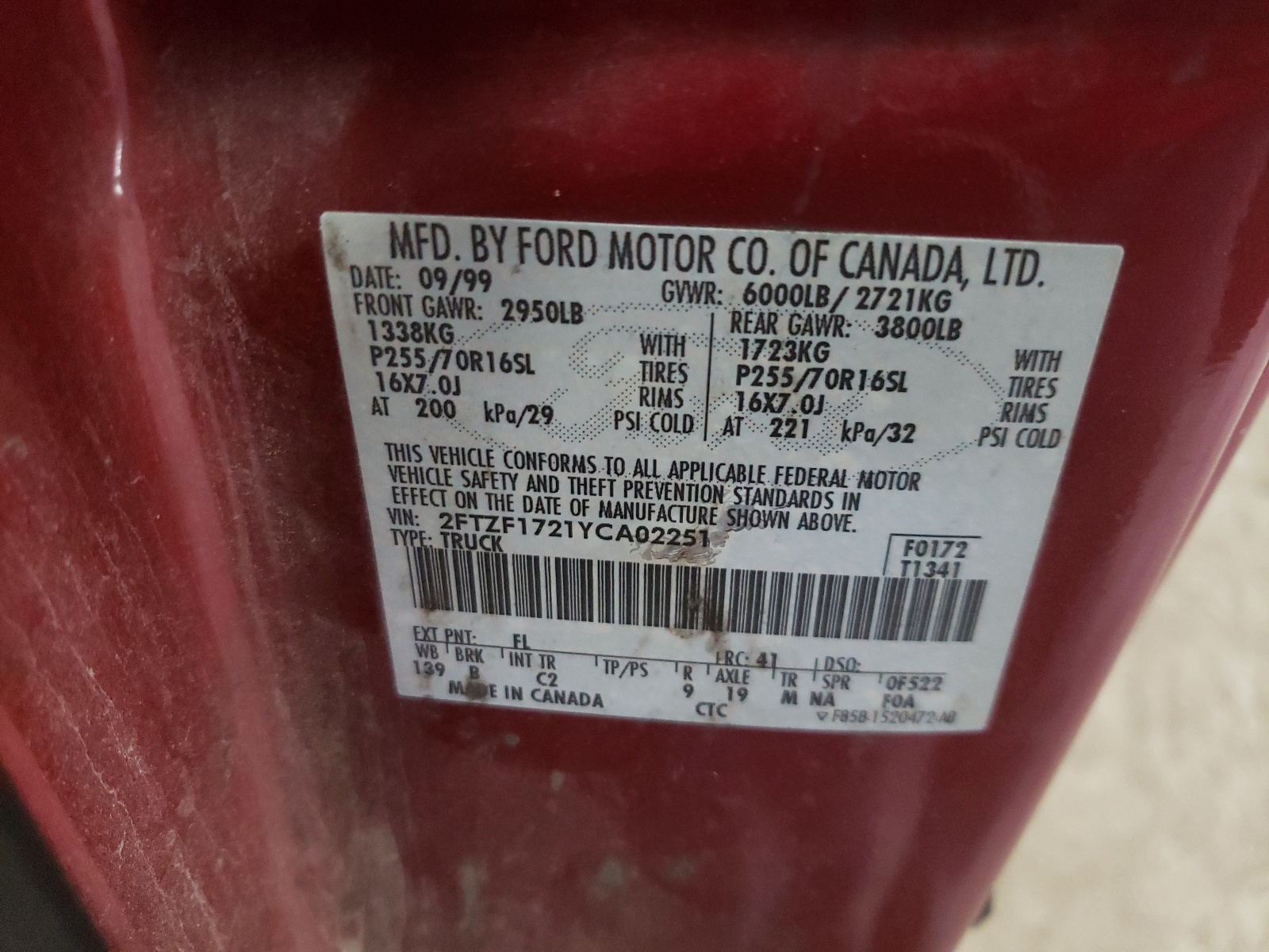 2FTZF1721YCA02251 2000 Ford F150