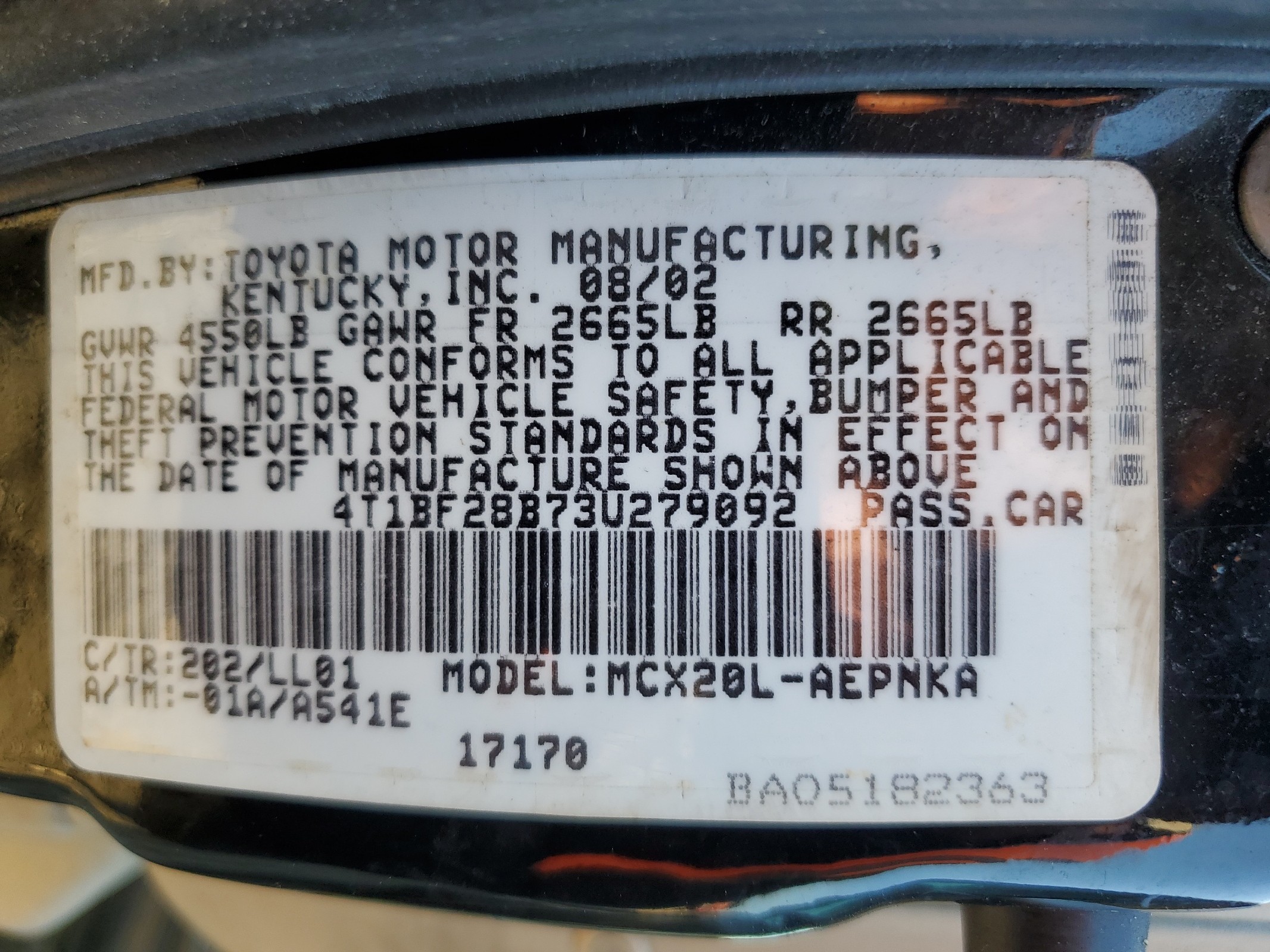 4T1BF28B73U279092 2003 Toyota Avalon Xl