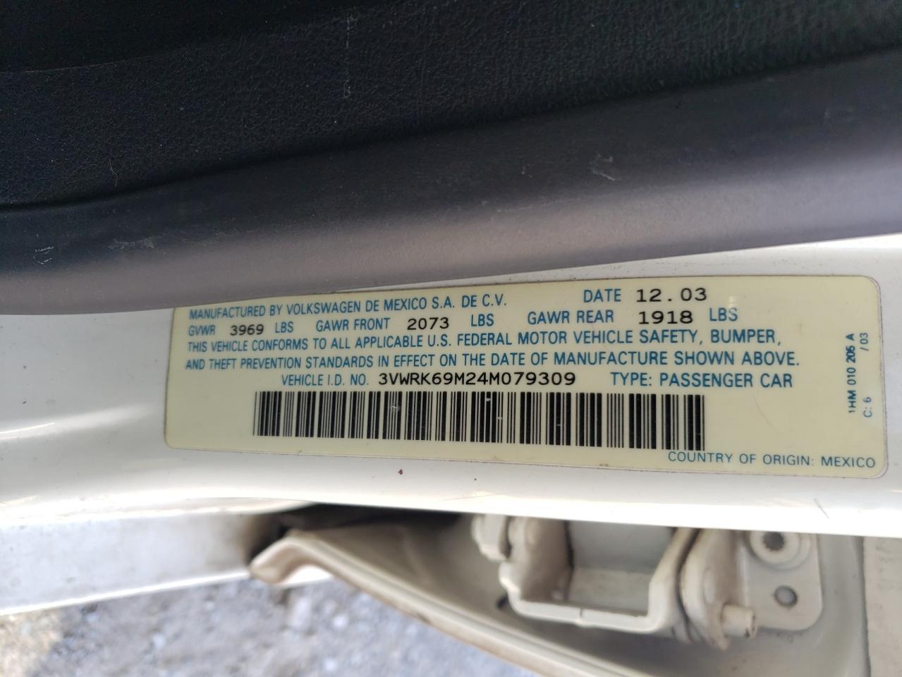 2004 Volkswagen Jetta Gl VIN: 3VWRK69M24M079309 Lot: 58284914