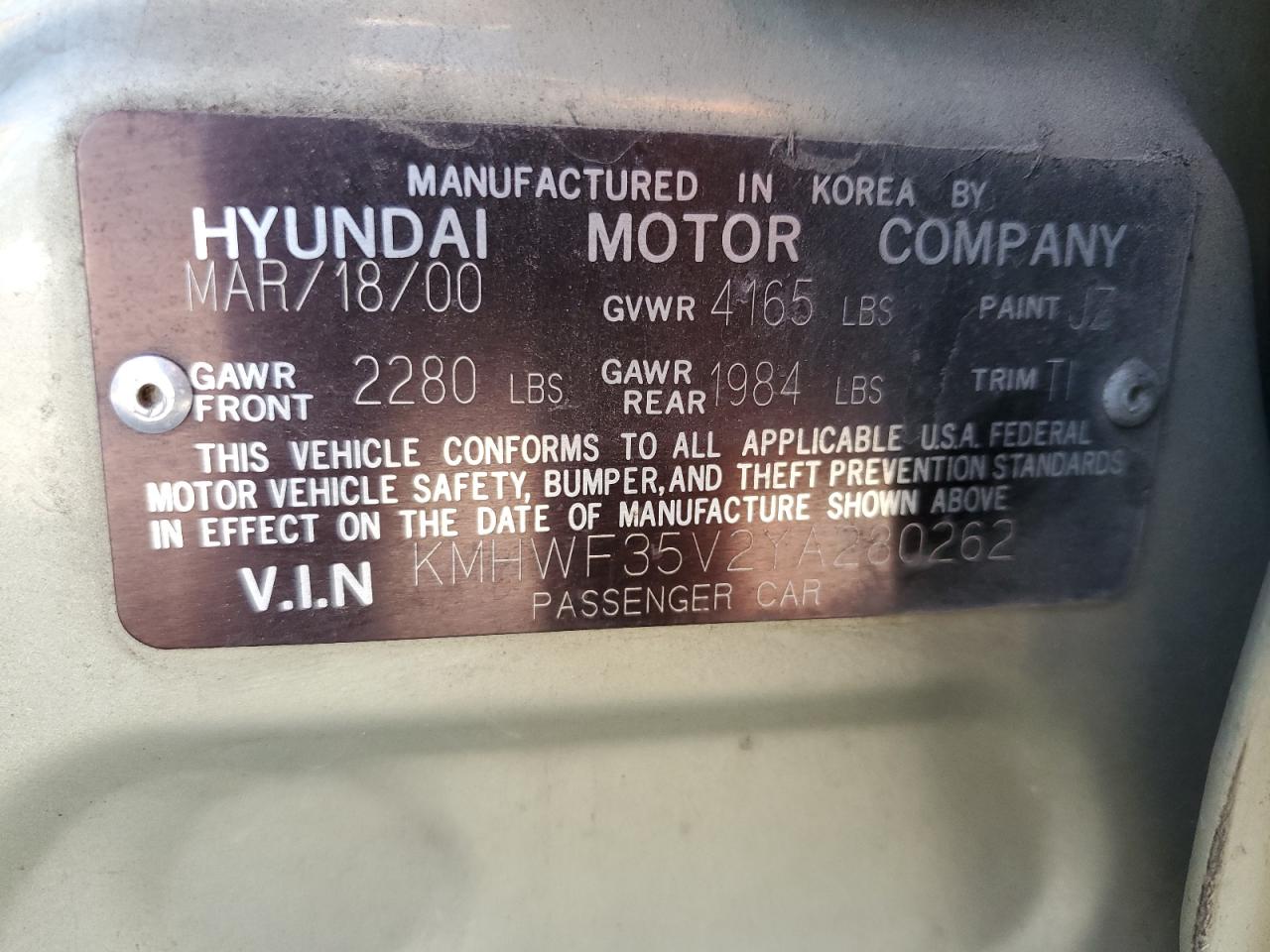 KMHWF35V2YA280262 2000 Hyundai Sonata Gls