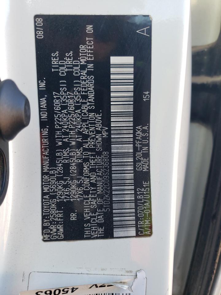 2009 Toyota Sienna Xle VIN: 5TDZK22C09S236808 Lot: 72179133