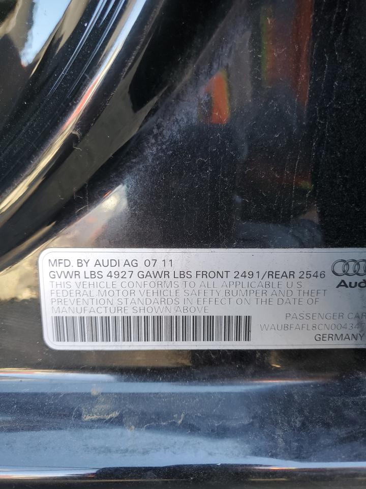 2012 Audi A4 Premium VIN: WAUBFAFL8CN004347 Lot: 70945003