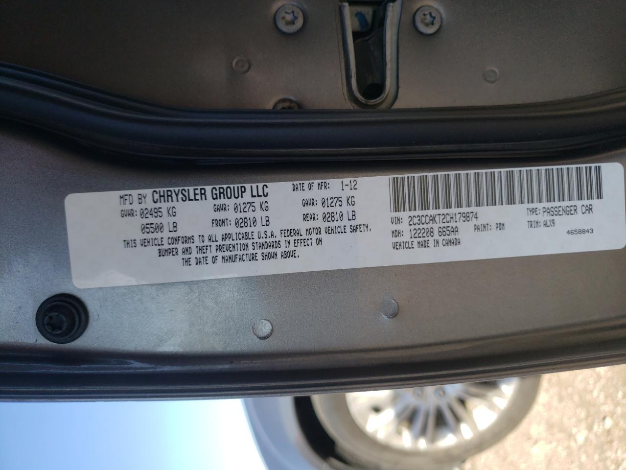 2012 Chrysler 300C VIN: 2C3CCAKT2CH179874 Lot: 71142403