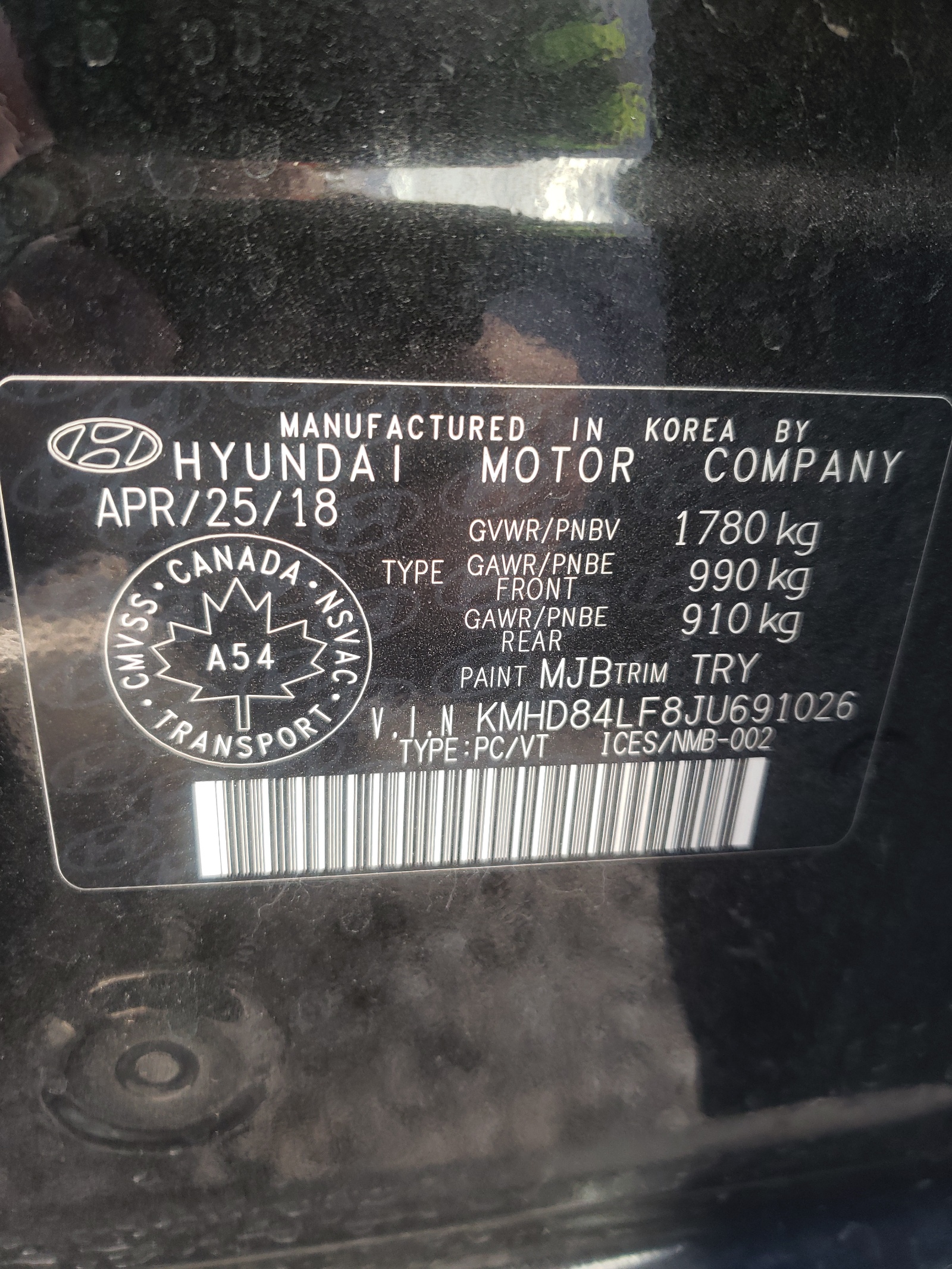 KMHD84LF8JU691026 2018 Hyundai Elantra Sel