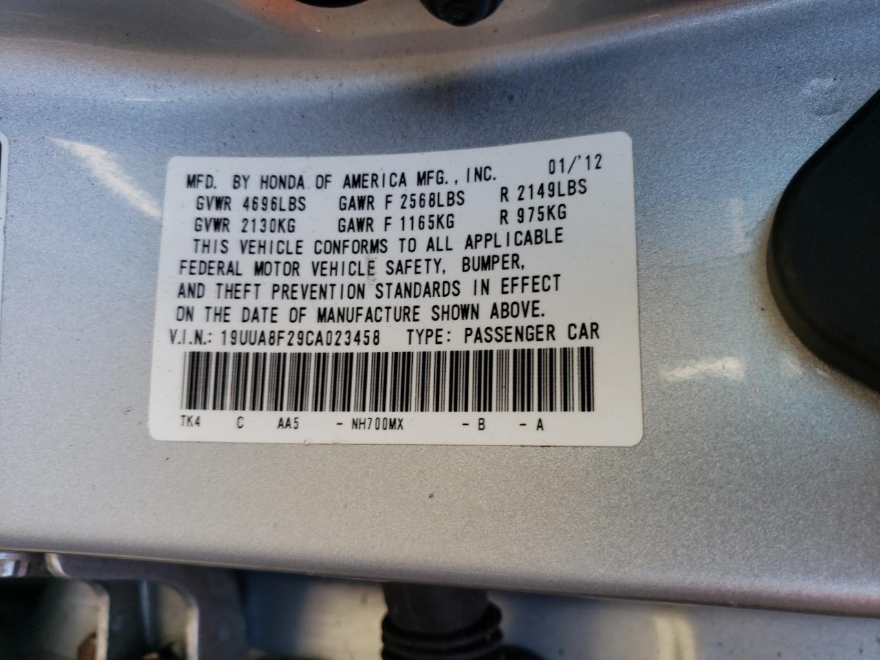 19UUA8F29CA023458 2012 Acura Tl