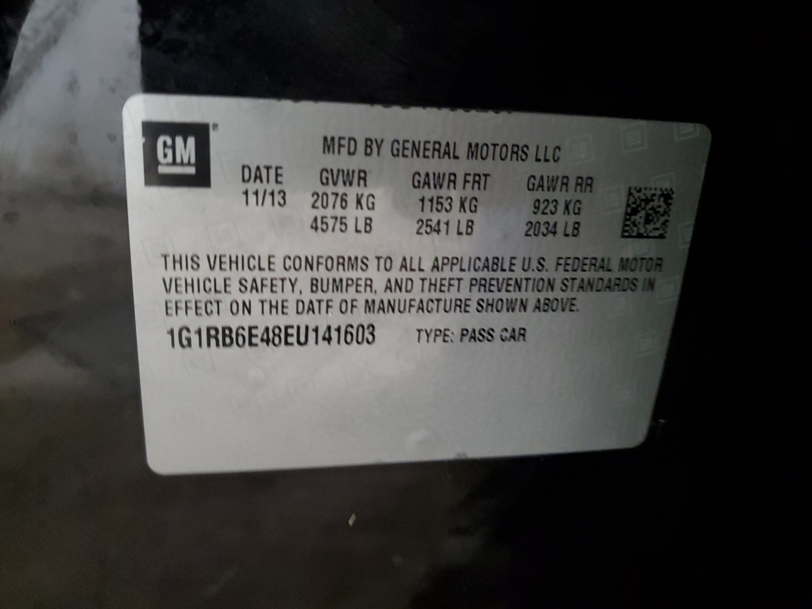 1G1RB6E48EU141603 2014 Chevrolet Volt