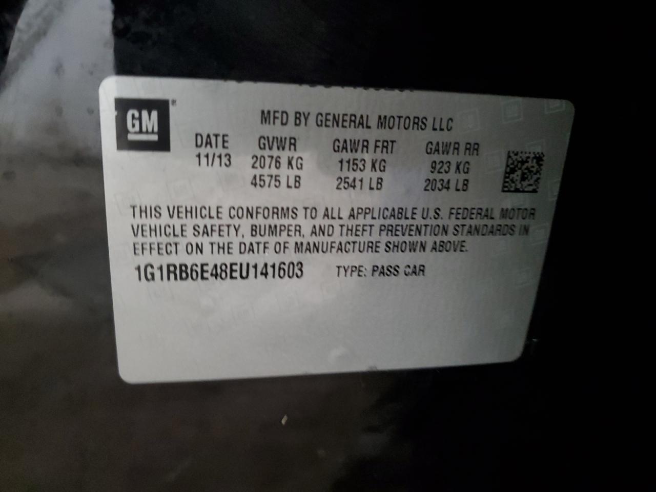 2014 Chevrolet Volt VIN: 1G1RB6E48EU141603 Lot: 72236273