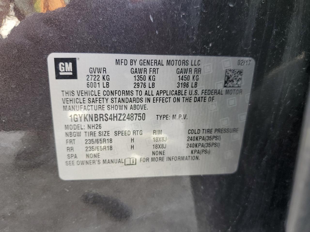 2017 Cadillac Xt5 Luxury VIN: 1GYKNBRS4HZ248750 Lot: 73212043