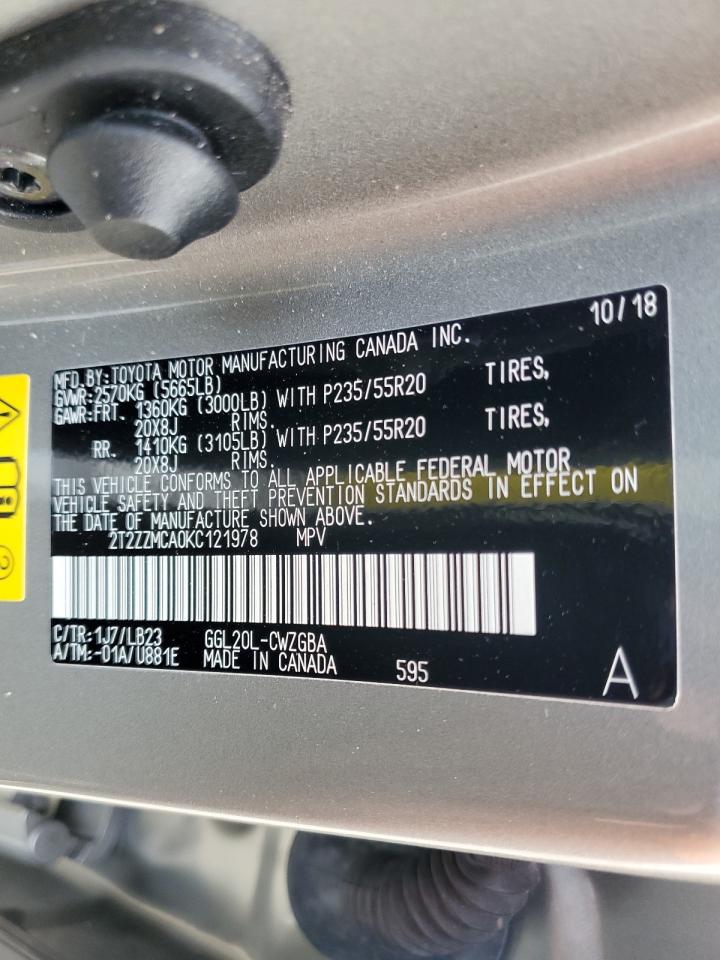 2019 Lexus Rx 350 Base VIN: 2T2ZZMCA0KC121978 Lot: 72213923