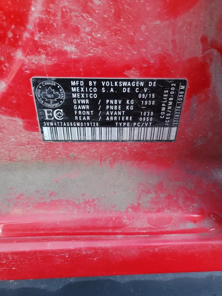 2016 Volkswagen Gti S/Se VIN: 3VW4T7AU6GM019126 Lot: 72589853