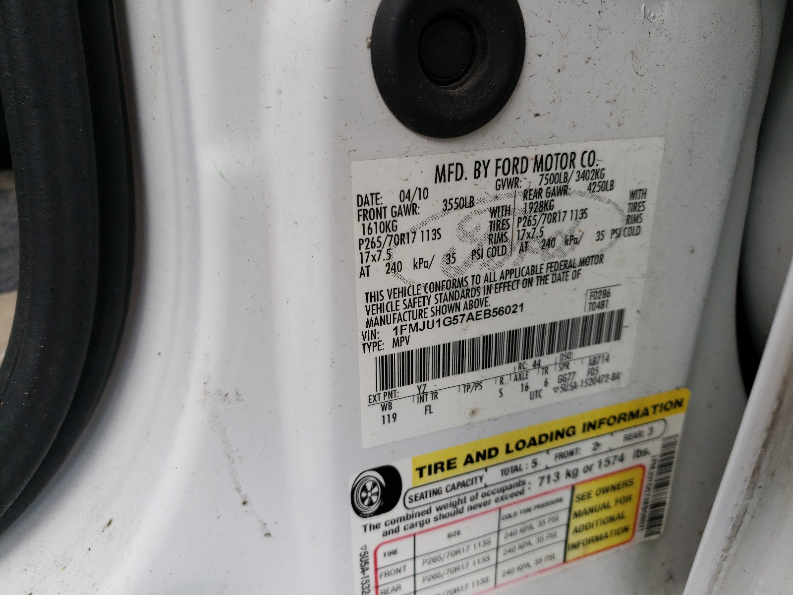 1FMJU1G57AEB56021 2010 Ford Expedition Xlt