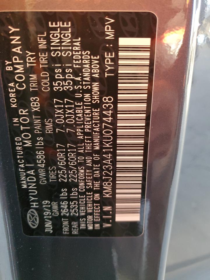 2019 Hyundai Tucson Se VIN: KM8J23A41KU074438 Lot: 74136603