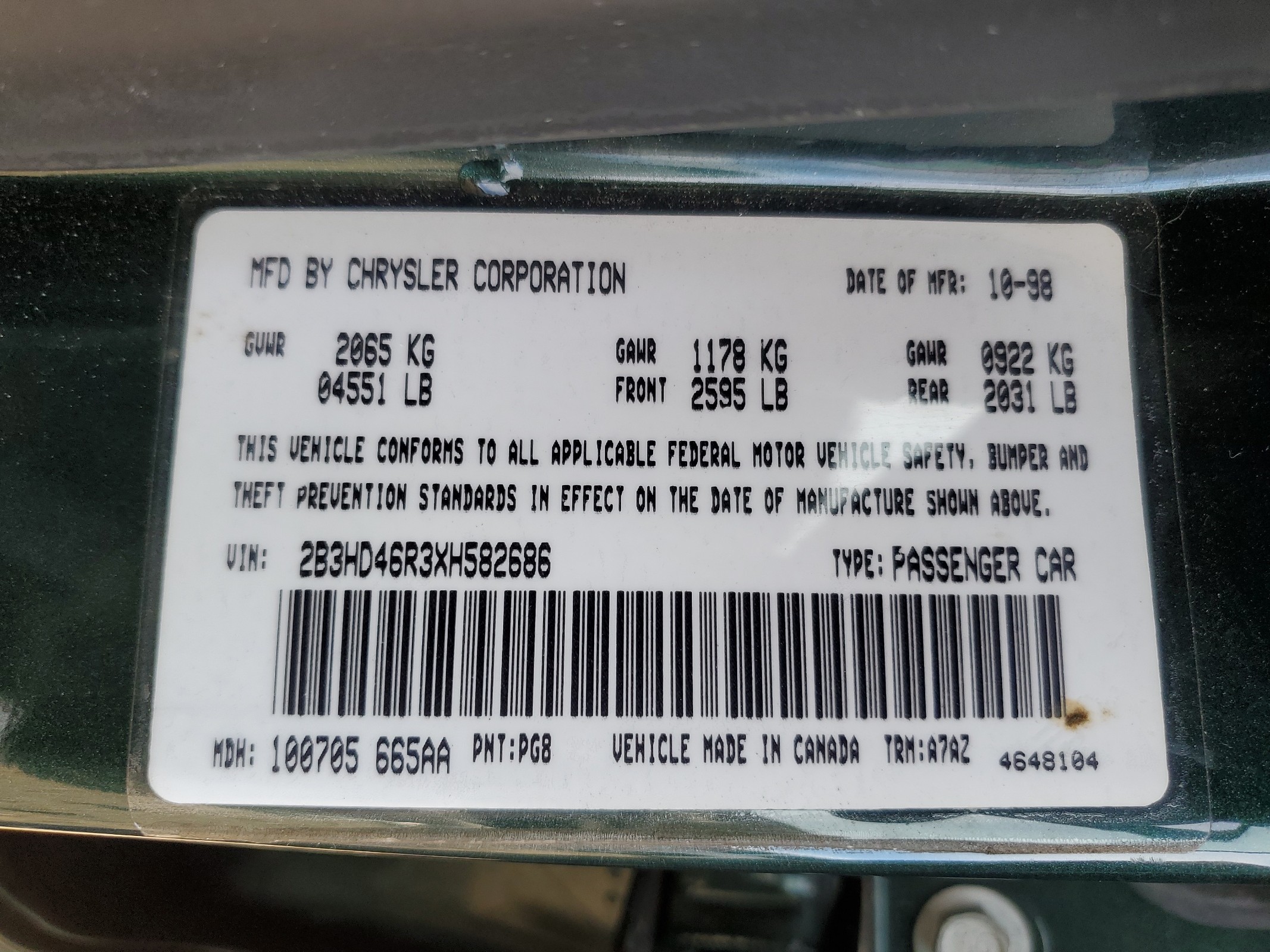 2B3HD46R3XH582686 1999 Dodge Intrepid