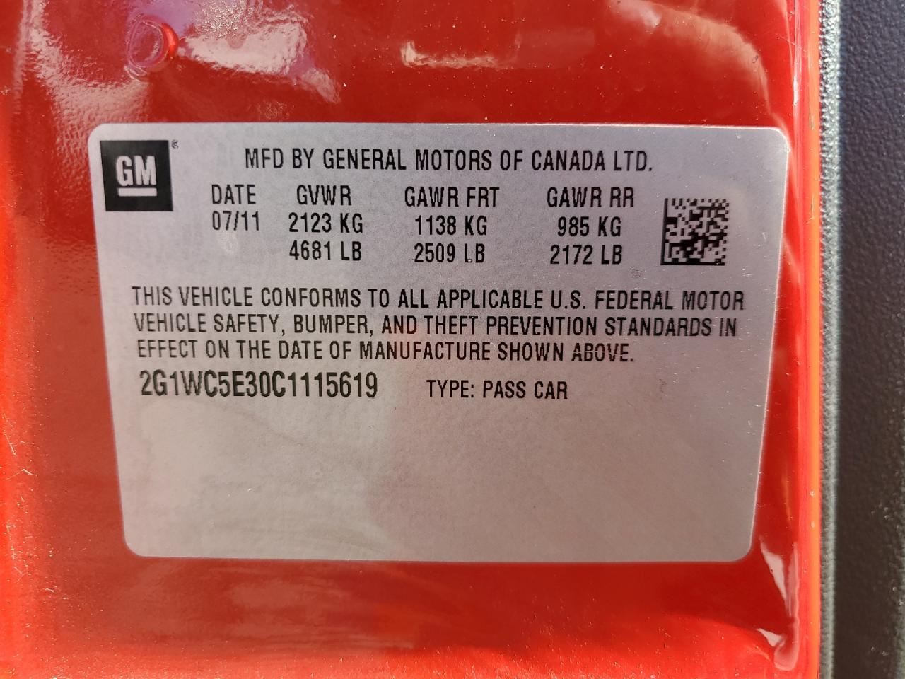 2012 Chevrolet Impala Ltz VIN: 2G1WC5E30C1115619 Lot: 73162483