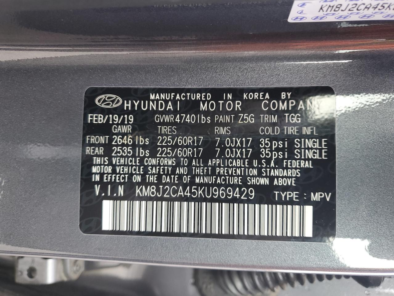 KM8J2CA45KU969429 2019 Hyundai Tucson Se