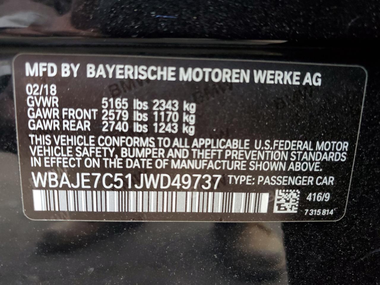 WBAJE7C51JWD49737 2018 BMW 540 Xi