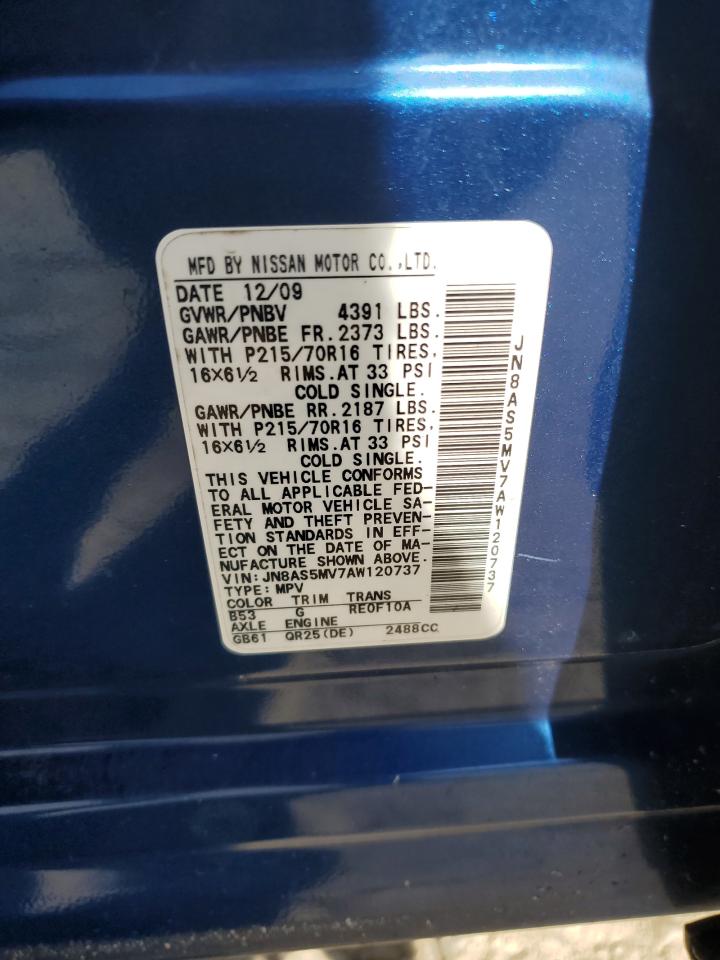 2010 Nissan Rogue S VIN: JN8AS5MV7AW120737 Lot: 57155424