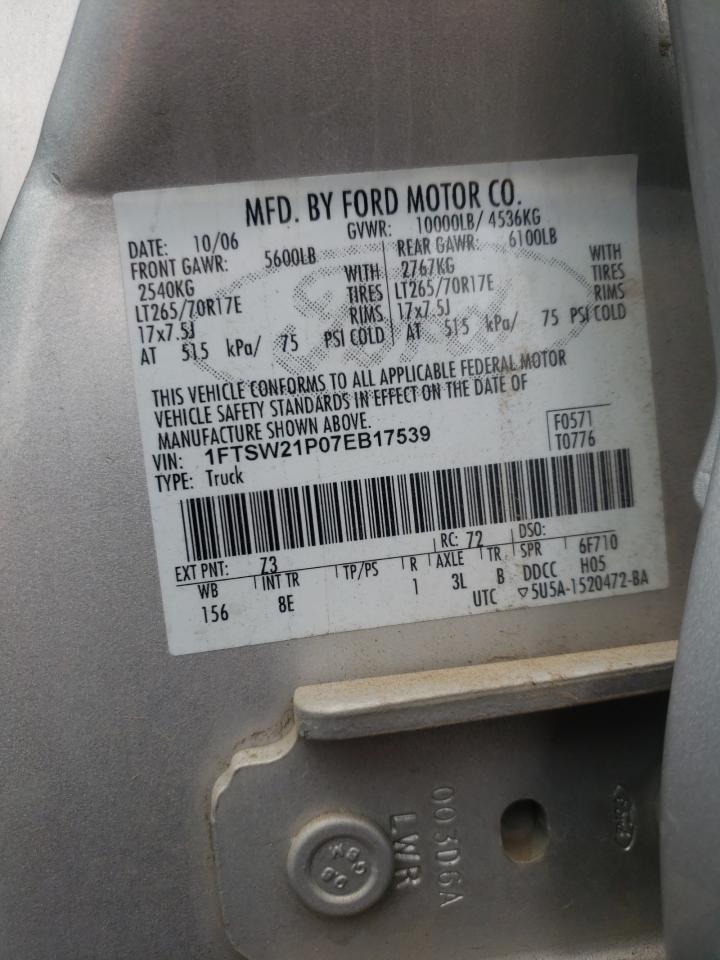 1FTSW21P07EB17539 2007 Ford F250 Super Duty