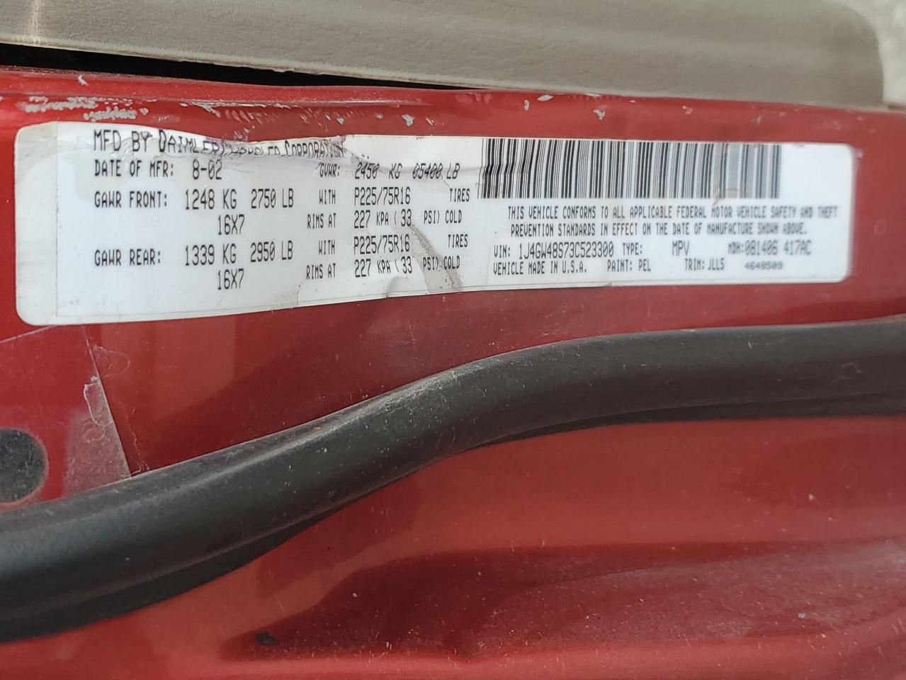 2003 Jeep Grand Cherokee Laredo VIN: 1J4GW48S73C523300 Lot: 73612503